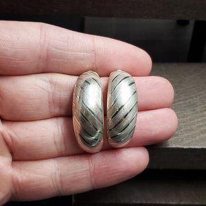 Sterling Silver Diagonal Line Half Hoop Earrings